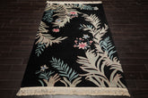 5x8 Black, Aqua, Mint Color Hand Knotted French Aubusson Savonnerie Wool Traditional Oriental Rug